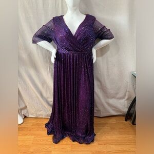 Shein curvy purple formal dress with glitter dots v neck short sleeve